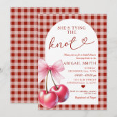 Ze bindt de knoop Cherry Gingham Shower Bow Kaart (Voorkant / Achterkant)