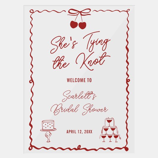 Ze bindt de knoop Cherry Vrijgezellenfeest welkom Acryl Bord