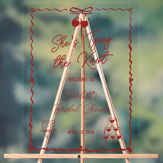 Ze bindt de knoop Cherry Vrijgezellenfeest welkom Acryl Bord