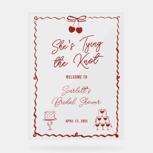 Ze bindt de knoop Cherry Vrijgezellenfeest welkom Acryl Bord (Voorkant)