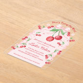 Ze bindt de Knoop Coquette Cherry Bridal Acryl Uitnodigingen (Laagn)