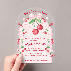 Ze bindt de Knoop Coquette Cherry Bridal Acryl Uitnodigingen