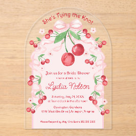 Ze bindt de Knoop Coquette Cherry Bridal Acryl Uitnodigingen