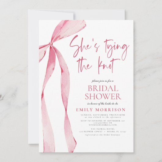 Ze bindt de knoop foto roze strik Vrijgezellenfees Kaart (Voorkant)