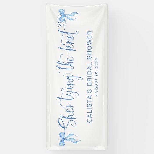 Ze bindt de knoop gepersonaliseerd Vrijgezellenfee Spandoek (Verticaal)