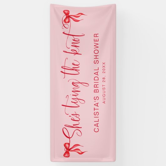 Ze bindt de knoop gepersonaliseerd Vrijgezellenfee Spandoek (Verticaal)