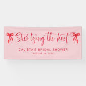 Ze bindt de knoop gepersonaliseerd Vrijgezellenfee Spandoek (Horizontaal)