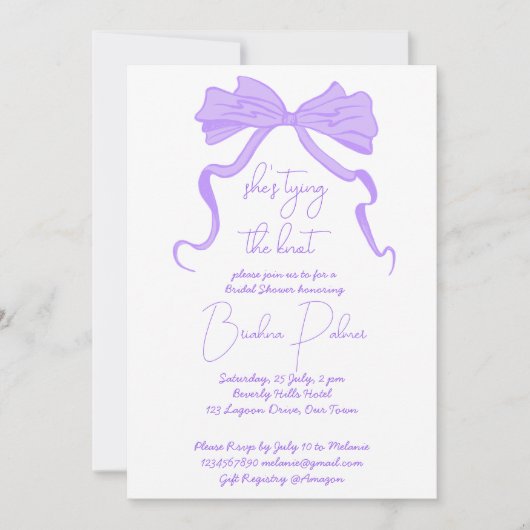 Ze bindt de knoop paarse lintboog vast kaart (Voorkant)