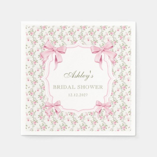 Ze bindt de knoop Pink Bow Floral Vrijgezellenfees Servet (Voorkant)