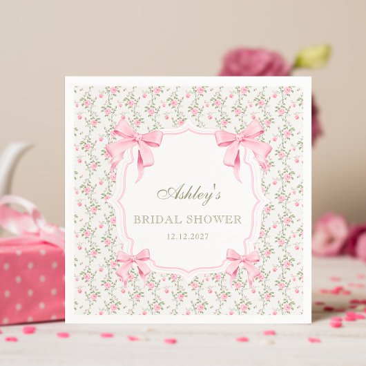 Ze bindt de knoop Pink Bow Floral Vrijgezellenfees Servet