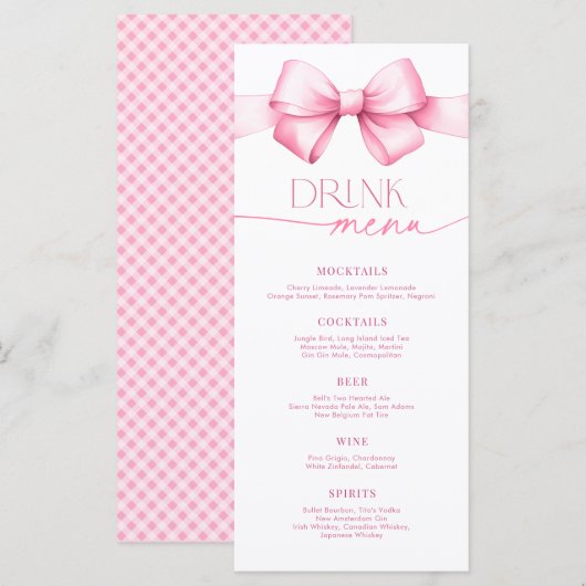 Ze bindt de knoop Pink Bow Vrijgezellenfeest Drink Menu (Voorkant / Achterkant)