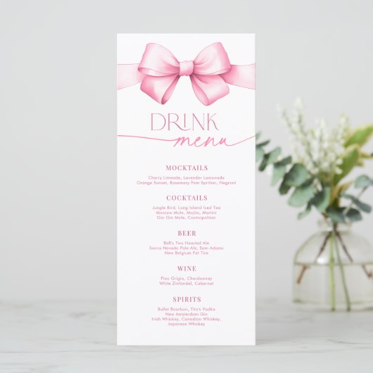 Ze bindt de knoop Pink Bow Vrijgezellenfeest Drink Menu (Staand voorkant)