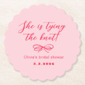 Ze bindt de knoop retro golvend roze rood kartonnen onderzetters (Voorkant)