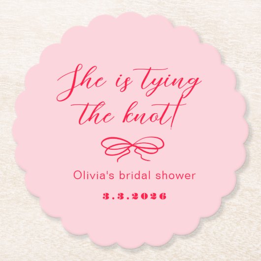 Ze bindt de knoop retro golvend roze rood kartonnen onderzetters (Voorkant)