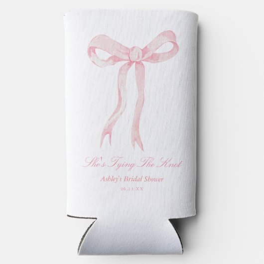 Ze bindt de knoop roze boog Vrijgezellenfeest guns Seltzer Blikjeskoeler (Achterkant)