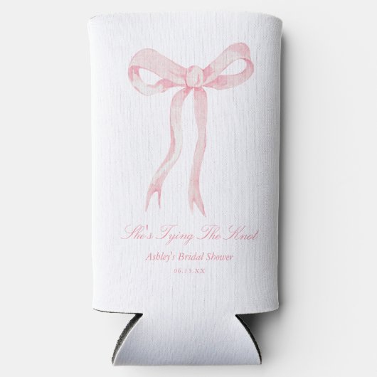 Ze bindt de knoop roze boog Vrijgezellenfeest guns Seltzer Blikjeskoeler (Voorkant)