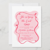 Ze bindt de knoop roze rode strik vrijgezellenfees kaart (Voorkant)