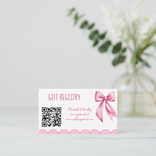 Ze bindt de knoop roze strik cadeau register informatiekaartje (Staand voorkant)