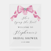 Ze bindt de knoop roze strik Vrijgezellenfeest Acryl Bord (Voorkant)