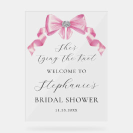 Ze bindt de knoop roze strik Vrijgezellenfeest Acryl Bord