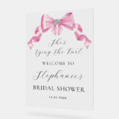 Ze bindt de knoop roze strik Vrijgezellenfeest Acryl Bord (Hoek)