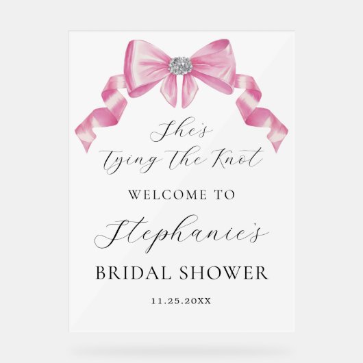 Ze bindt de knoop roze strik Vrijgezellenfeest Acryl Bord (Voorkant)