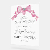 Ze bindt de knoop roze strik Vrijgezellenfeest Acryl Bord (Hoek)