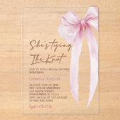 Ze bindt de knoop roze strik Vrijgezellenfeest Acryl Uitnodigingen (Voorkant)