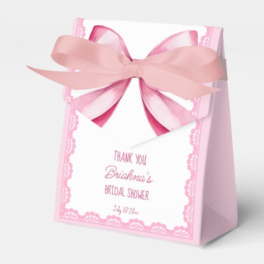 Ze bindt de knoop roze strik vrijgezellenfeest bedankdoosjes (Voorkant Zijde)