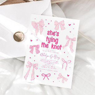 Ze bindt de knoop roze strik Vrijgezellenfeest Kaart
