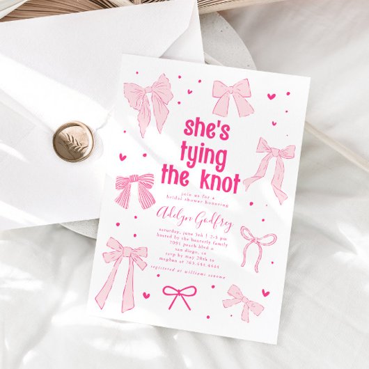 Ze bindt de knoop roze strik Vrijgezellenfeest Kaart