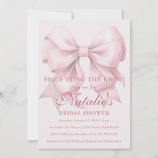 Ze bindt de knoop roze strik Vrijgezellenfeest Kaart (Voorkant)