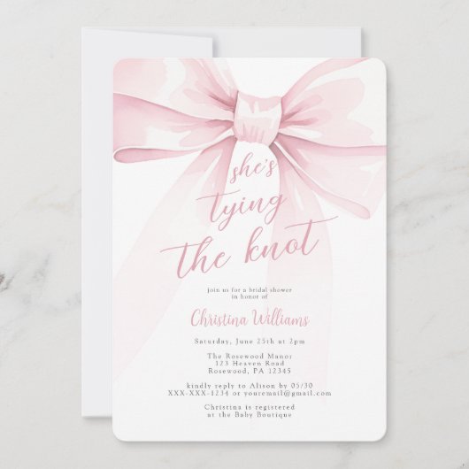 Ze bindt de knoop roze strik Vrijgezellenfeest Kaart (Voorkant)