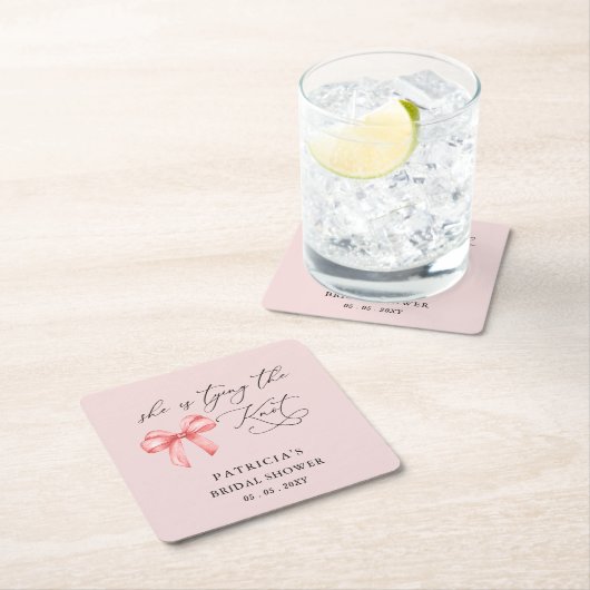 Ze bindt de knoop roze strik Vrijgezellenfeest Kartonnen Onderzetters (Insitu)