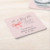 Ze bindt de knoop roze strik Vrijgezellenfeest Kartonnen Onderzetters (Schuin)
