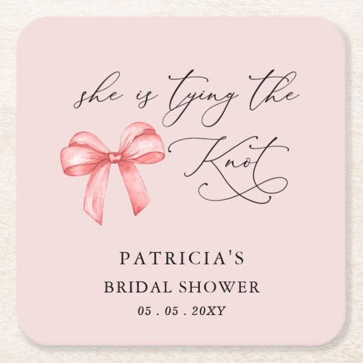 Ze bindt de knoop roze strik Vrijgezellenfeest Kartonnen Onderzetters (Voorkant)