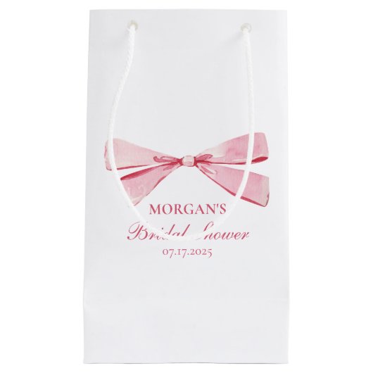 Ze bindt de knoop roze strik Vrijgezellenfeest Klein Cadeauzakje (Voorkant)