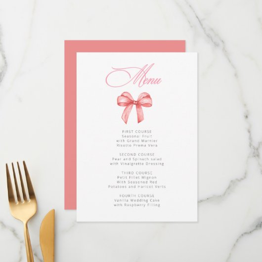 Ze bindt de knoop roze strik Vrijgezellenfeest Menu (Voorkant / Achterkant in situ)