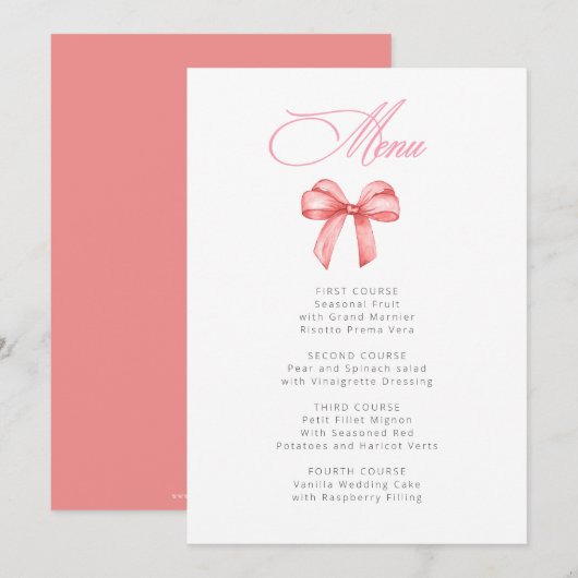 Ze bindt de knoop roze strik Vrijgezellenfeest Menu (Voorkant / Achterkant)