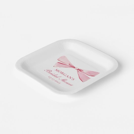 Ze bindt de knoop roze strik Vrijgezellenfeest Papieren Bordje (Gebogen)