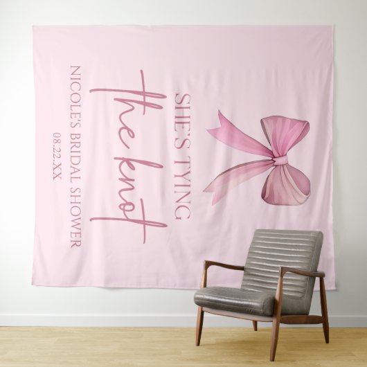 Ze bindt de knoop roze strik Vrijgezellenfeest Wandkleed (In Situ (horizontaal))