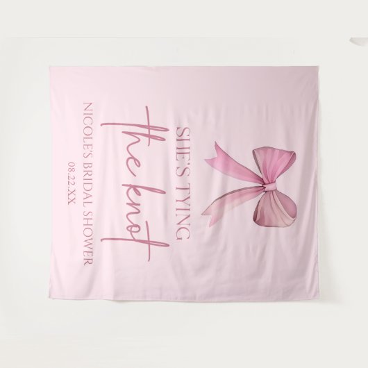 Ze bindt de knoop roze strik Vrijgezellenfeest Wandkleed (Voorkant (horizontaal))