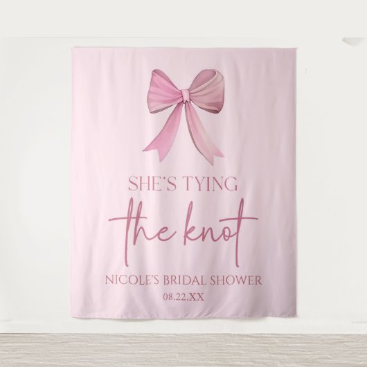 Ze bindt de knoop roze strik Vrijgezellenfeest Wandkleed (Voorkant)