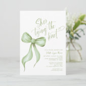 Ze bindt de knoop Sage Green Bow Vrijgezellenfeest Kaart (Staand voorkant)