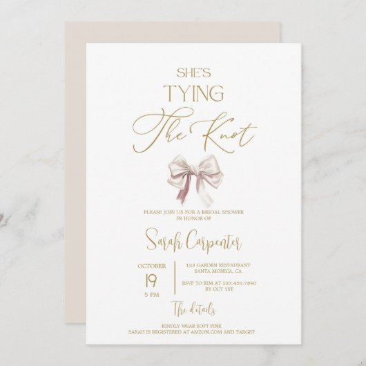 Ze bindt de knoop strik bruids douche uitnodiging (Voorkant / Achterkant)