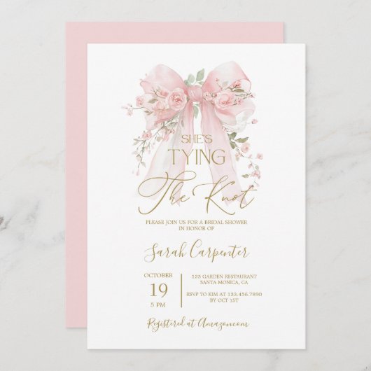 Ze bindt de knoop strik bruids douche uitnodiging (Voorkant / Achterkant)