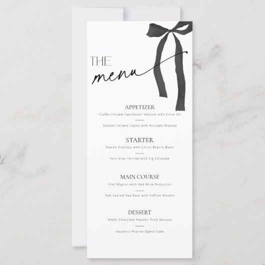 Ze bindt de knoop Vrijgezellenfeest Black Bow Menu (Voorkant)