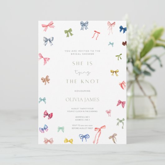 Ze bindt de knoop vrijgezellenfeest kaart (Staand voorkant)