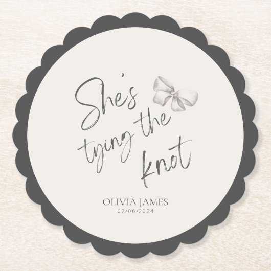 Ze bindt de knoop vrijgezellenfeest kartonnen onderzetters (Voorkant)