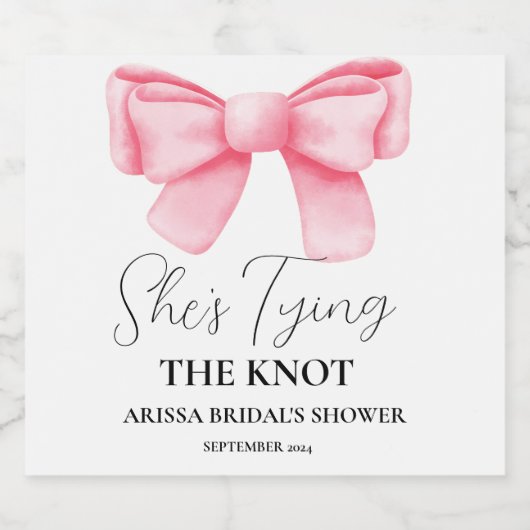 Ze bindt de knoop Vrijgezellenfeest Pink Bow vast Sparkling Wijnetiket (Enkel label)